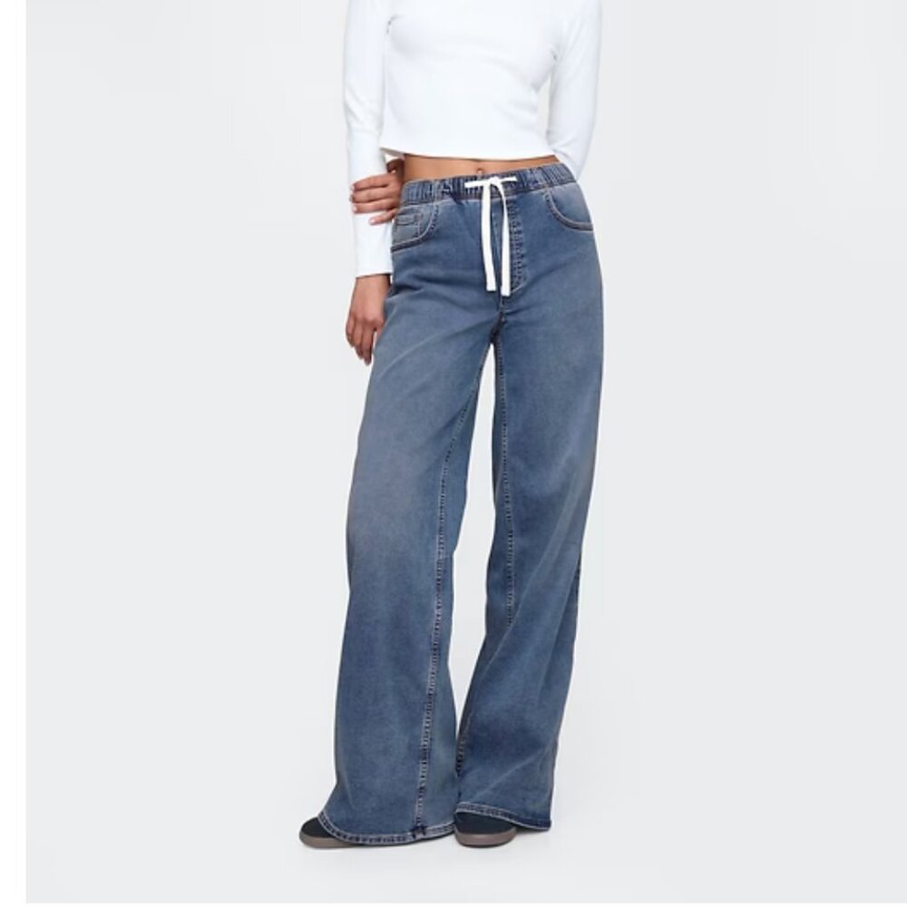 GAP Mid Rise Knit Easy Baggy Jeans L Tall | Medium indigo